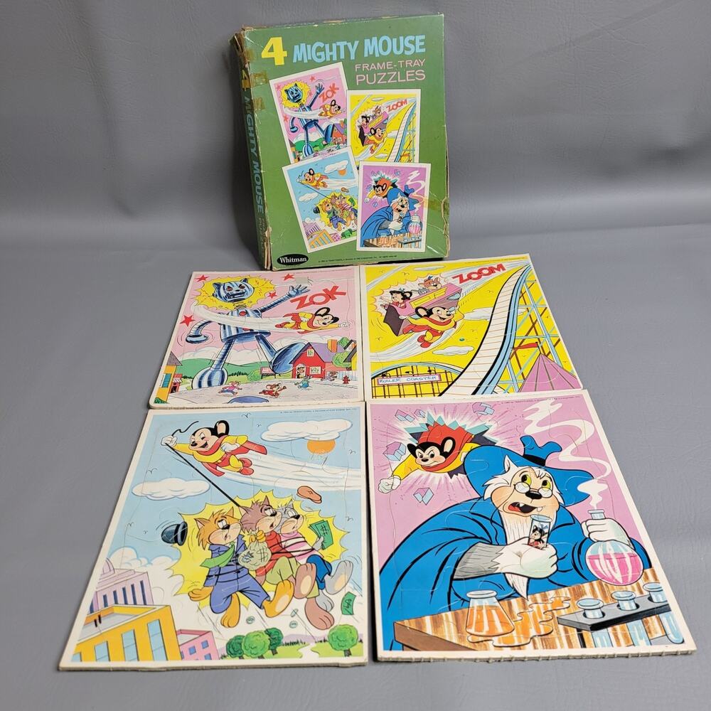 Whitman 1968 Mighty Mouse Frame-Tray Puzzles #4792, complete w box 8" x 10"